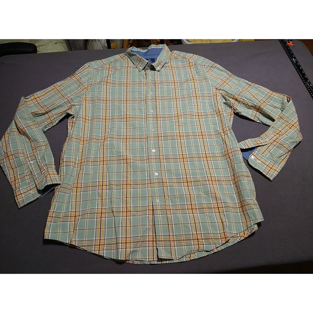 George Shirt Men 2XL Green Plaid Button Up Long Sleeve Oxford Classic College